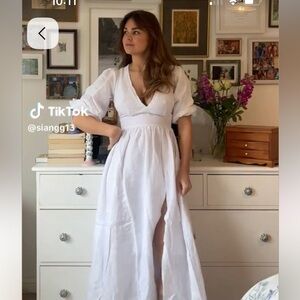 Billy J White Linen Puff Sleeve Midi Dress Size Small